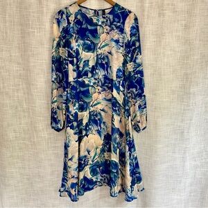 Asos YAS Blue Floral Long Sleeve Midi Dress Size Small